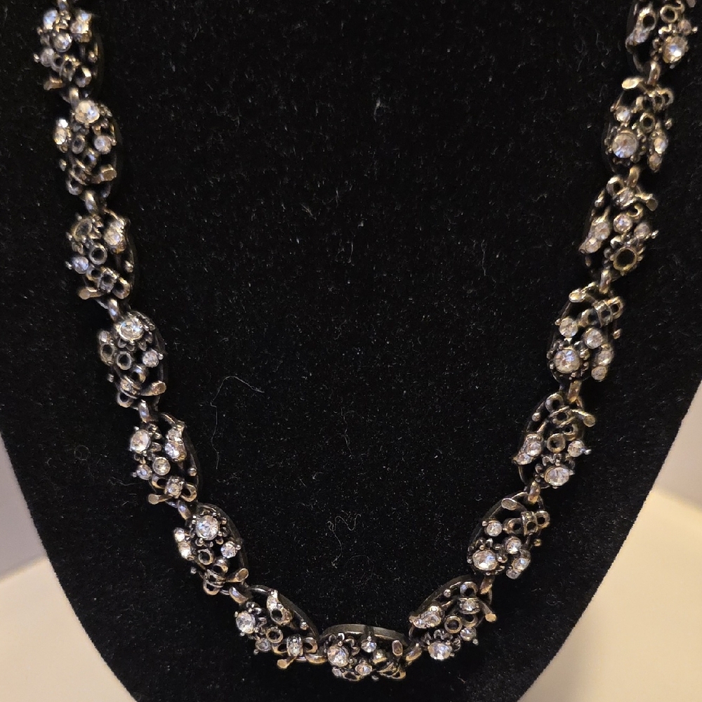 1953 Hollycraft Silvertone And Rhinstone Choker Necklace 18 Total Length Marked
